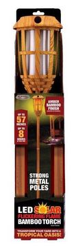 Auraglow Solar Bamboo LED Tiki Torch Garden Light - TWIN PACK