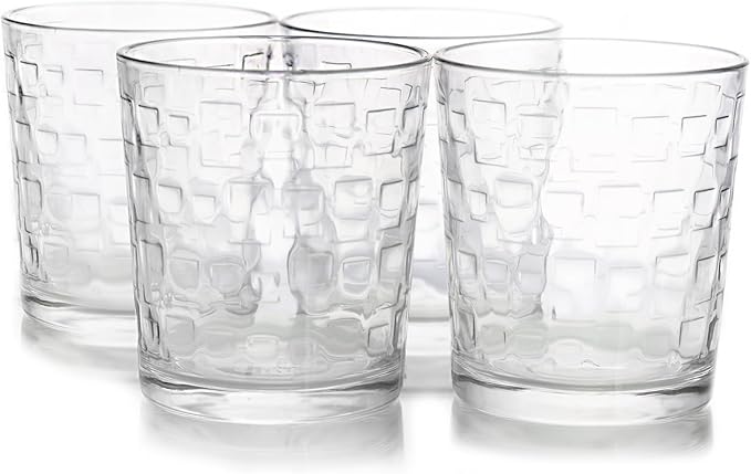 Gibson Home Great Foundations Embossed Glass Set | 4 Piece | 13 Oz