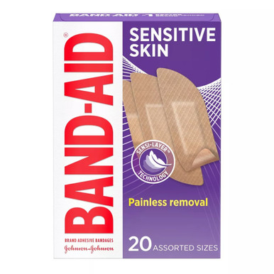 BAND AID SENSITIVE SKIN ASST 20'