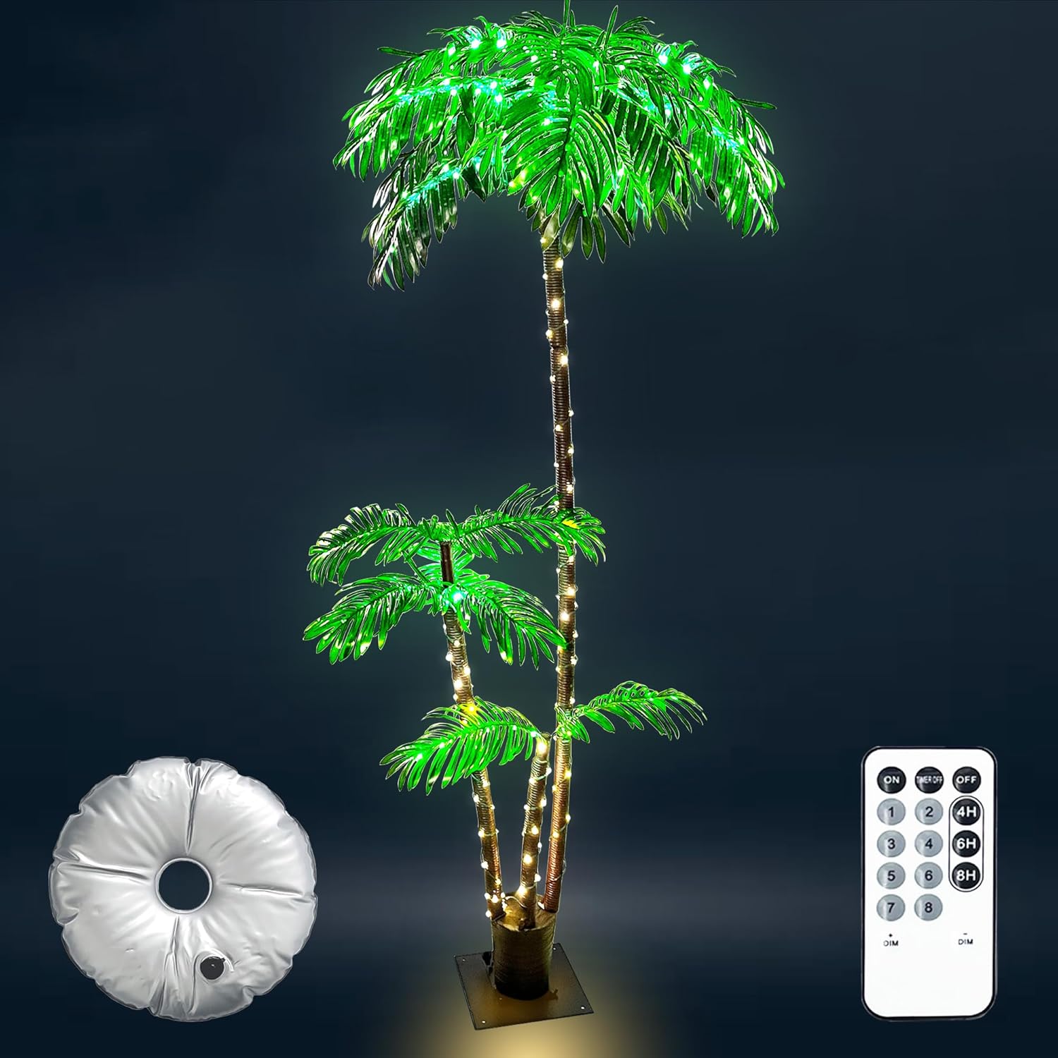 6FT COASTAL LED DBL PALM TREE