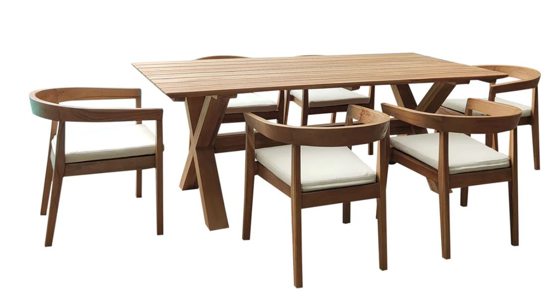 BALI TEAK 7PC DINING SET W/CUSH
