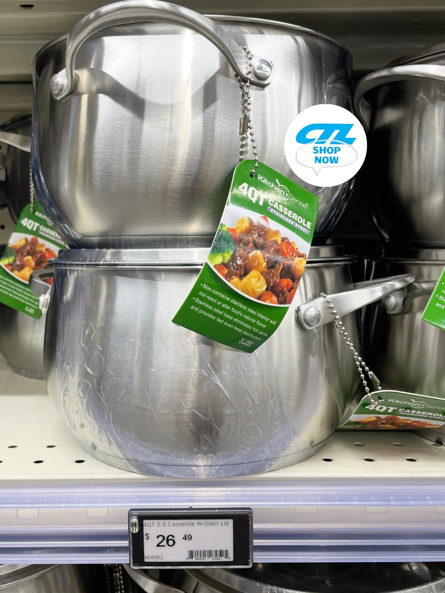 4QT S.S Casserole W-Glass Lid