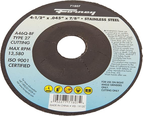 CUTOFF WHEEL SS 4.5X.045X7/8IN
