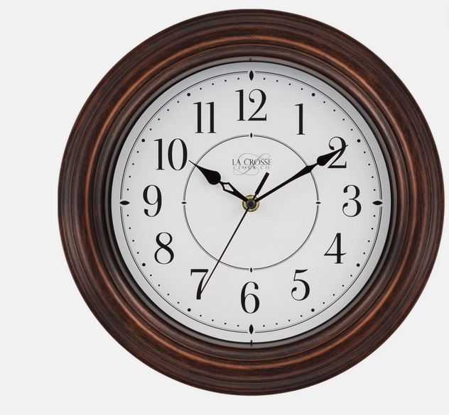 CLOCK 12"PLASTIC EVELYN BRWN