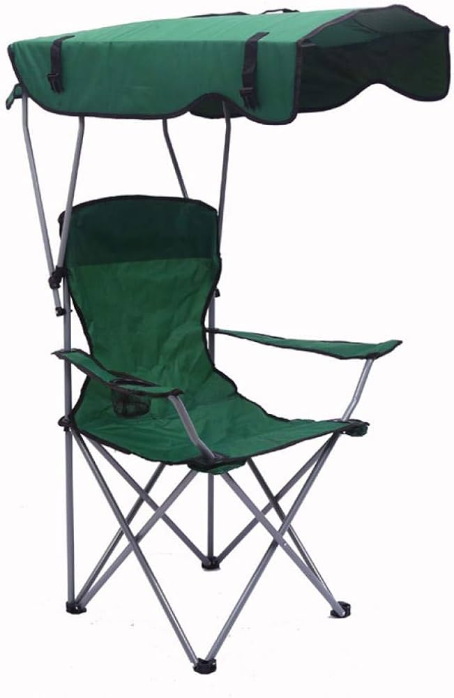 FOLDING CAMPIN CHAIR W/SHADE GRN