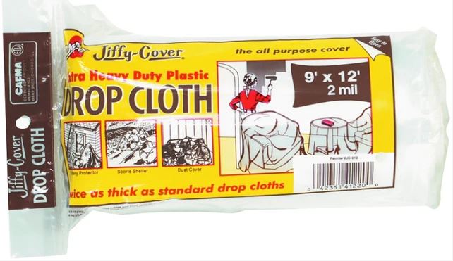 Warp's 2JC-912 Drop Cloth, 12 ft L, 9 ft W, Plastic, Clear