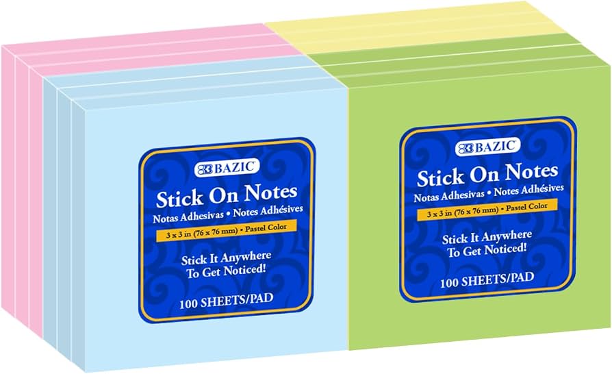 BAZIC 3X3 STICKY NOTES  12pk