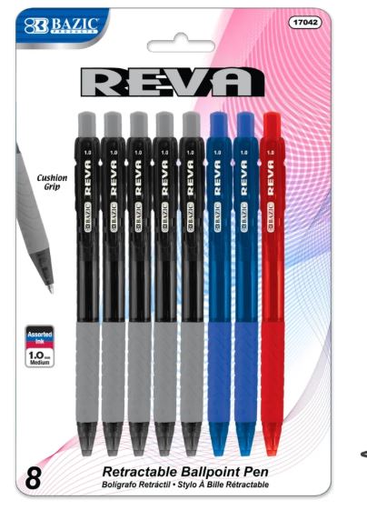 BAZIC REVA CLR RETRACTABL PEN 8p