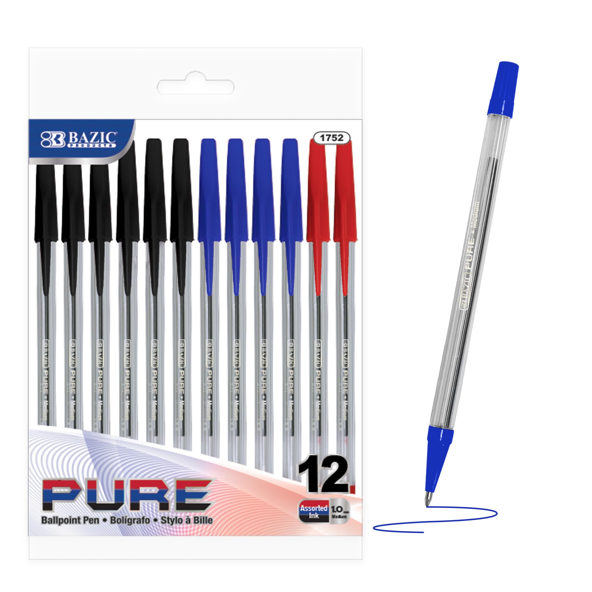 BAZIC ASST CLR STICK PEN 12pk