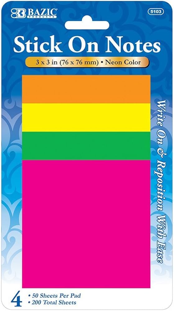 BAZIC NEON STICKY NOTES  4pk