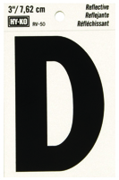 HY-KO RV-50/D Reflective Letter, Character D, 3 in H Character, Black