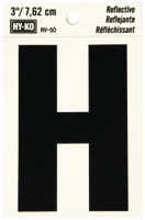 HY-KO RV-50/H Reflective Letter, Character H, 3 in H Character, Black