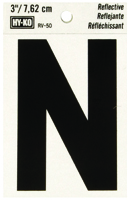 HY-KO RV-50/N Reflective Letter, Character N, 3 in H Character, Black