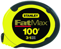 STANLEY 34-130 Measuring Tape, 100 ft L x 3/8 in W Blade, Stainless Steel