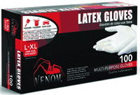 VENOM STEEL VEN4125 Non-Sterile Disposable Gloves, L/XL, 9 in L, Latex,