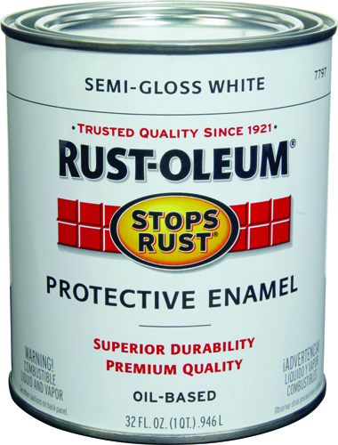 RUST-OLEUM OIL BASED ENAMEL WHITE PAINT, SEMI-GLOSS, CAN QT