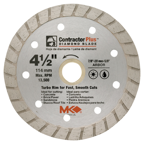 MK 167021 Saw Blade, 7/8 to 5/8 in Arbor, Diamond Cutting Edge