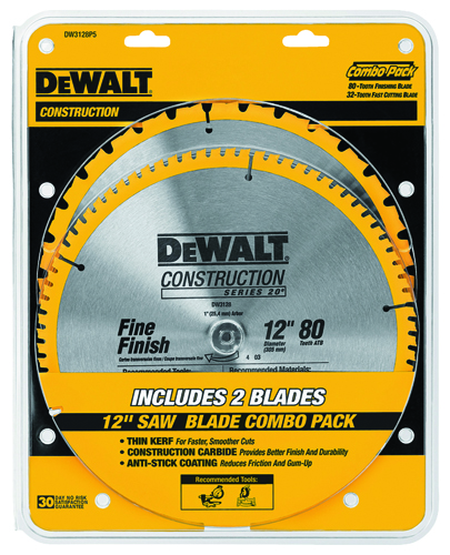 DeWALT DW3128P5 Saw Blade, 12 in Dia, Carbide Cutting Edge, 1 in Arbor,