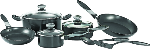 T-fal A797SA84 Non-Stick Cookware Set, Aluminum, Black, 10-Piece