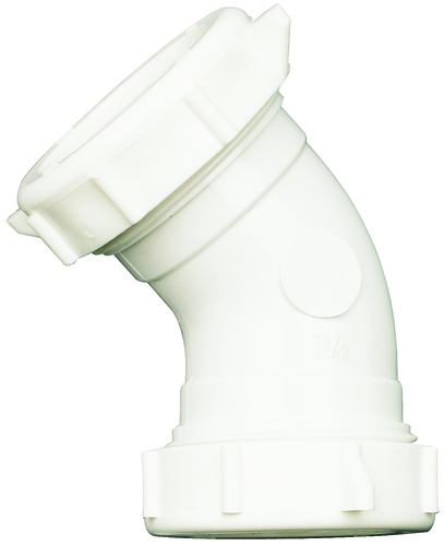 Plumb Pak PP55-7W Drain Pipe Elbow, 1-1/2 in Slip Joint, White