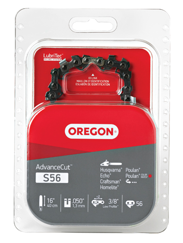 Oregon S56 Chainsaw Chain, 5/32 in File, 16 in L Bar, Stainless Steel