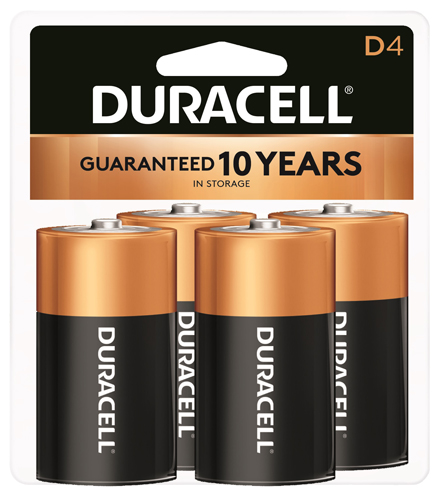 Duracell MN1300R4Z Alkaline Battery, D, Manganese Dioxide, 1.5 V