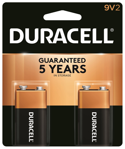 Duracell MN1604B2Z Alkaline Battery, 9 V, Manganese Dioxide, 9 V