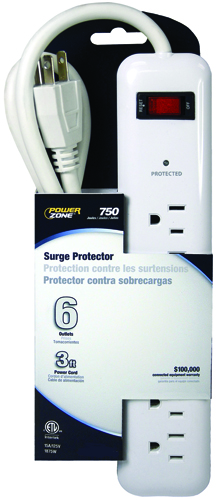 PowerZone Surge Protector, 6-Outlet, White
