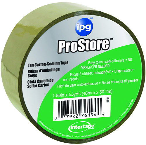 IPG 9851 Packaging Tape, 54.6 yd L, 1.88 in W, 1.85 mil Thick, Acrylic