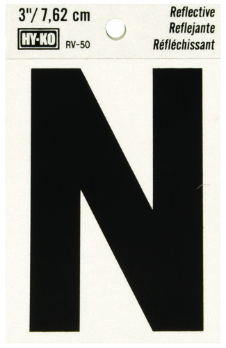 HY-KO RV-50/N Reflective Letter, Character N, 3 in H Character, Black