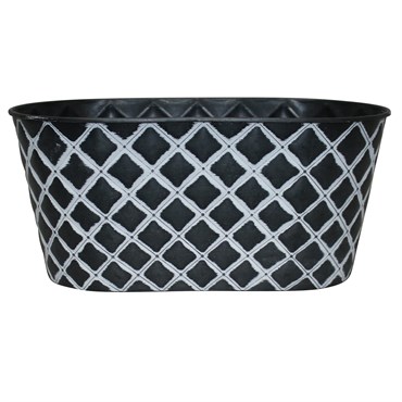 14&#8243; Quilted Oval Planter, Black Whitewash