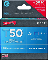 Arrow T50 Series 50424 Flat Crown Staple, 1/4 in L Leg