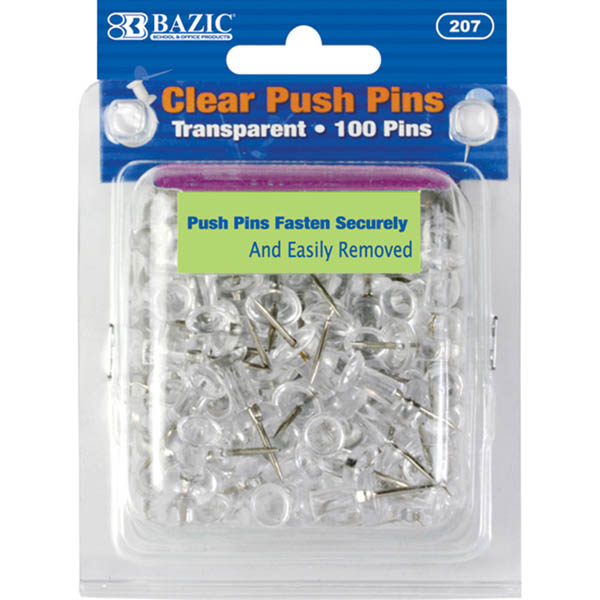 BAZIC CLR TRANS PUSH PINS 100P