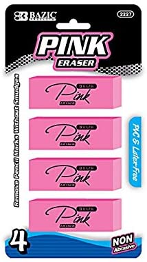BAZIC PINK BEVEL ERASER  4PK