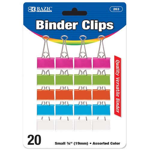 BAZIC ASST COLOR BINDER CLIP 20P