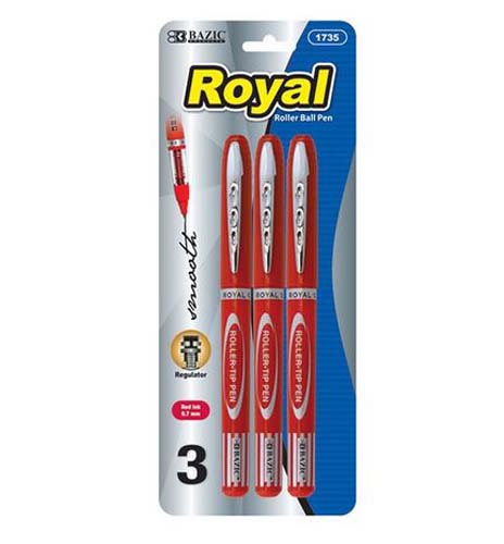 BAZIC R/RED ROLLERBALL PEN 3PK