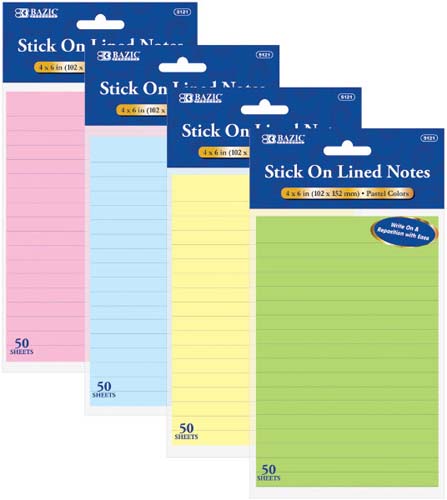 BAZIC 50CT 4X6 STICK-ON NOTES