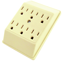 Eaton Wiring Devices C1146V Grounded Outlet Adapter, 15 A, 2-Pole, 6-Outlet,