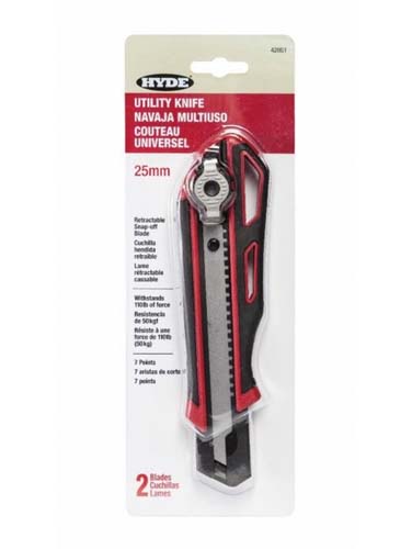 Hyde 42051 25mm Snap-Off Blade Utility Knife with Screw Lock