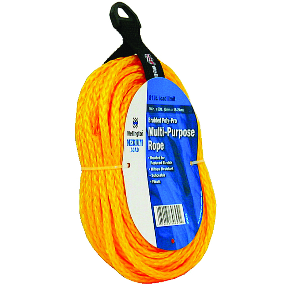 Wellington 30645 Rope, 81 lb Working Load Limit, 50 ft L, 1/4 in Dia,