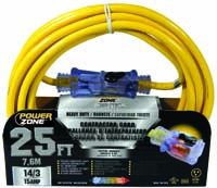 CORD EXT WITH/LT 14/3X25FT YEL