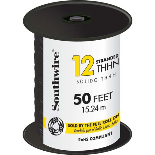 WIRE 12 STR THHN BLACK 50FT SPL