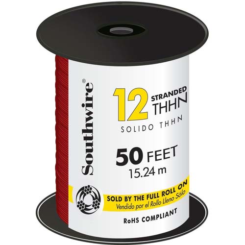 WIRE 12 STR THHN RED 50FT SPL