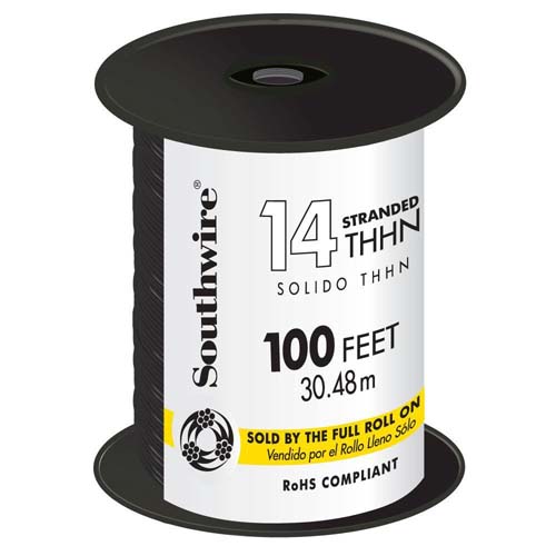 WIRE 14 BLACK 100FT STR THHN