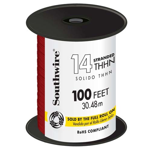 WIRE 14 RED 100FT STR THHN