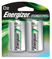 Energizer NH50BP-2 Rechargeable Battery, D, Nickel-Metal Hydride, 1.2 V