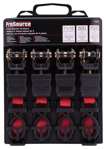 ProSource Ratchet Tie-Down Kit, 500 Lb Work, 15 Ft L, S-Hook, Polyester