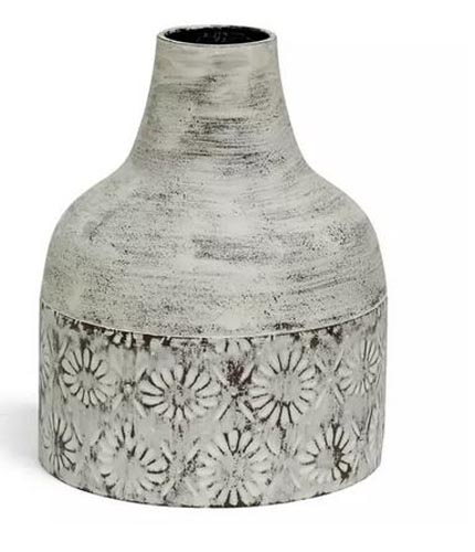 WHITE WASHED FLORAL VASE 10X8