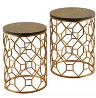 2PC ROUND TABLES MARBLE GOLD