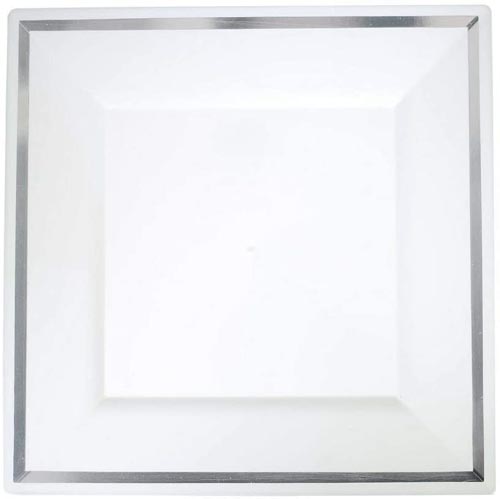 40PC SQU WHITE PLATES SILVER RIM